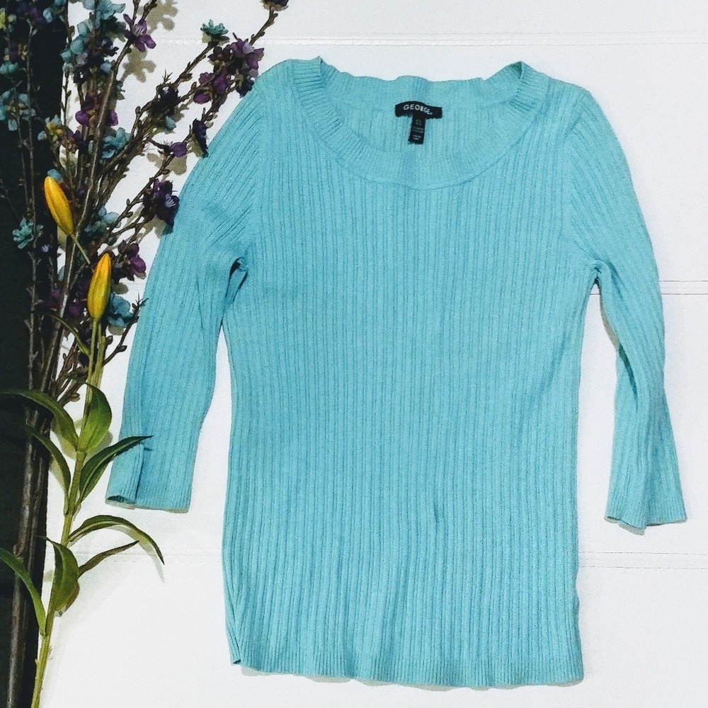George Turquoise 3/4 Sleeve Ribbed Top